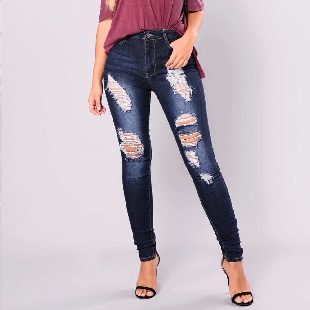 Adrial Distressed Jeans - Dark Denim